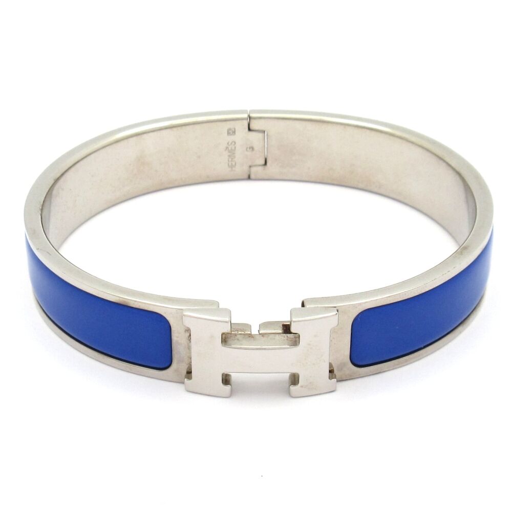 Hermès Clic H Bangle Silver Blue